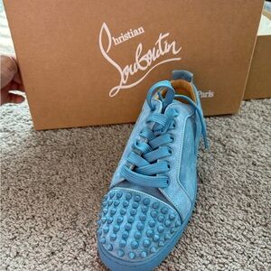 Christian Louboutin Men’s Light Blue Suede Spiked Low-Top Sneaker